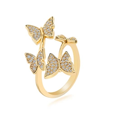 Aisza Gold-Plated Butterfly Rings - Vintage Wrap Stacking Statement Rings with Finest Cubic Zirconia for Women Adjustable Open Rings (Butterfly Gold)