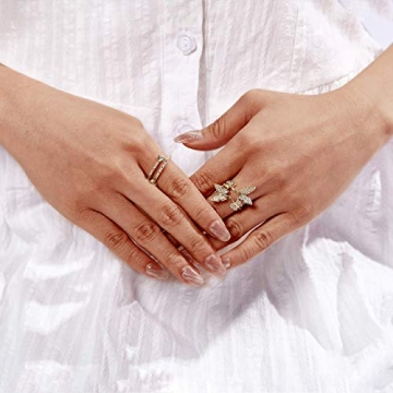 Aisza Gold-Plated Butterfly Rings - Vintage Wrap Stacking Statement Rings with Finest Cubic Zirconia for Women Adjustable Open Rings (Butterfly Gold)