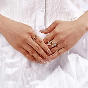 Aisza Gold-Plated Butterfly Rings - Vintage Wrap Stacking Statement Rings with Finest Cubic Zirconia for Women Adjustable Open Rings (Butterfly Gold)