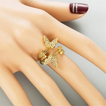 Aisza Gold-Plated Butterfly Rings - Vintage Wrap Stacking Statement Rings with Finest Cubic Zirconia for Women Adjustable Open Rings (Butterfly Gold)