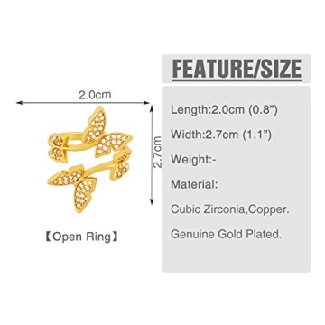 Aisza Gold-Plated Butterfly Rings - Vintage Wrap Stacking Statement Rings with Finest Cubic Zirconia for Women Adjustable Open Rings (Butterfly Gold)