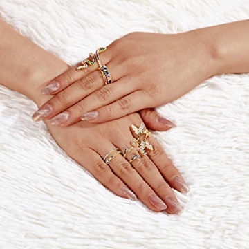 Aisza Gold-Plated Butterfly Rings - Vintage Wrap Stacking Statement Rings with Finest Cubic Zirconia for Women Adjustable Open Rings (Butterfly Gold)