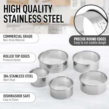 Zulay Round Cookie Cutters - Durable Stainless Steel Set