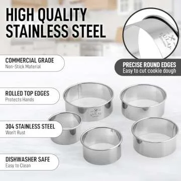 Zulay Round Cookie Cutters - Durable Stainless Steel Set