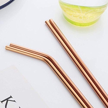 Stainless Steel Metal Straws Rose Gold 10.5'' Reusable Drinking Straws for 30 oz Tumblers Yeti Set of 8 (4 Straight + 4 Bent + 2 Brushes)