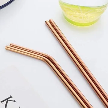 Stainless Steel Metal Straws Rose Gold 10.5'' Reusable Drinking Straws for 30 oz Tumblers Yeti Set of 8 (4 Straight + 4 Bent + 2 Brushes)