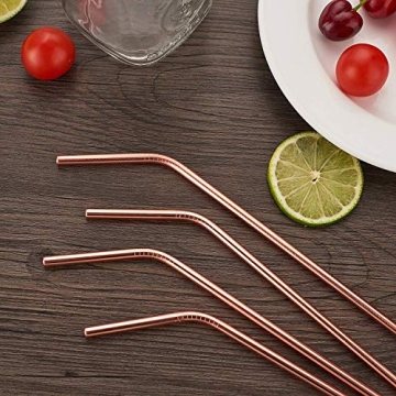 Stainless Steel Metal Straws Rose Gold 10.5'' Reusable Drinking Straws for 30 oz Tumblers Yeti Set of 8 (4 Straight + 4 Bent + 2 Brushes)