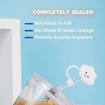 2023 New Straw Cover Cloud, 12Pcs Silicone Straw Protector, Splash Proof Tips, Reusable Drinking Straw Lids for Bottle Accessories