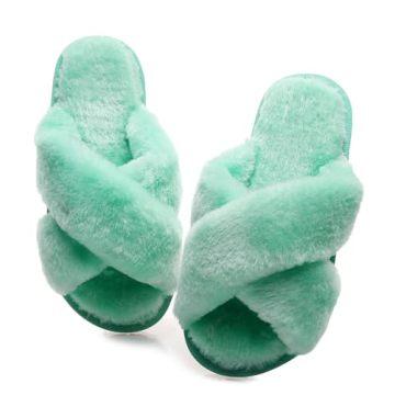 Crazy Lady Women's Fuzzy Fluffy House Slippers - Chic Cross Band Indoor Outdoor
