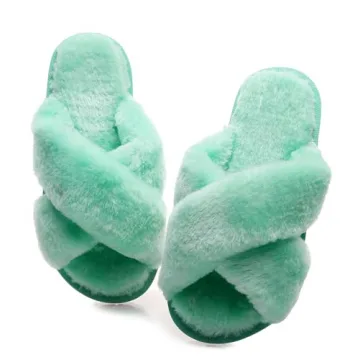Crazy Lady Women's Fuzzy Fluffy House Slippers - Chic Cross Band Indoor Outdoor
