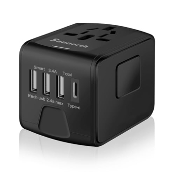 SAUNORCH Universal International Travel Power Adapter W/High Speed USB, European Adapter, Worldwide ...
