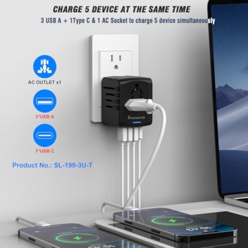 SAUNORCH Universal Travel Power Adapter with USB Ports