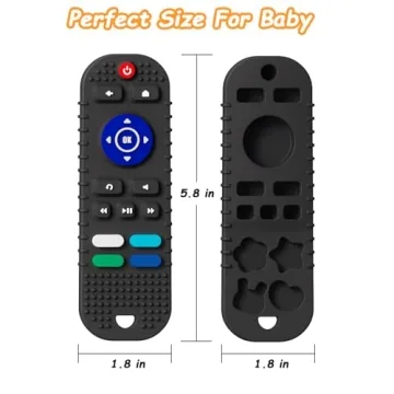 Mgtfbg 2 Pack Soft Silicone Teething Toys for Toddlers, Babies, Boys, Girls, 6-12 Months Baby Remote Control Shape Molar Teether Chew Toys Set Gift（Black+Grey）