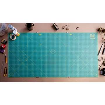 OLFA 35" x 70" Connecting Grid Rotary Cutting Mat Set (RM-CLIPS/3) - Self Healing Double Sided 35x70 Inch Cutting Mat with Grid for Fabric & Sewing, Designed for Use with Rotary Cutters (Green)