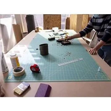 OLFA 35" x 70" Connecting Grid Rotary Cutting Mat Set (RM-CLIPS/3) - Self Healing Double Sided 35x70 Inch Cutting Mat with Grid for Fabric & Sewing, Designed for Use with Rotary Cutters (Green)