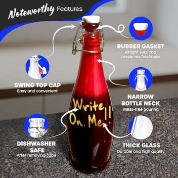 Nevlers Set of 6| 17 oz Glass Bottle Set with Airtight Swing Top Stoppers | Home Brewing Bottles for...