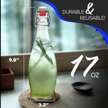 Nevlers Set of 6| 17 oz Glass Bottle Set with Airtight Swing Top Stoppers | Home Brewing Bottles for Kombucha - Beer - Water Kefir - Limoncello | Swing Top Glass Bottles Includes Brush Funnel & Marker