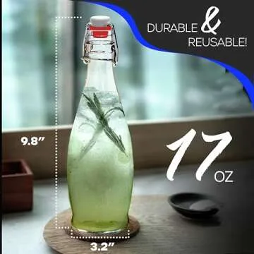 Nevlers Set of 6| 17 oz Glass Bottle Set with Airtight Swing Top Stoppers | Home Brewing Bottles for Kombucha - Beer - Water Kefir - Limoncello | Swing Top Glass Bottles Includes Brush Funnel & Marker