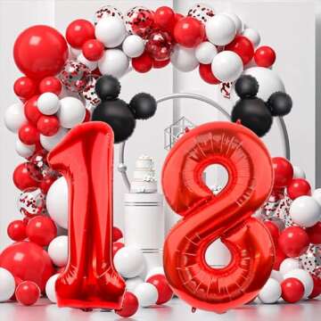 LEBERY 40 Inch Mouse Number 1 Balloon Black Red 1 Balloons for 1st Birthday, Mini Mouse Head Balloon Red Giant Number One Balloon for Mouse Clubhouse Baby Shower Anniversary Supplies Decorations