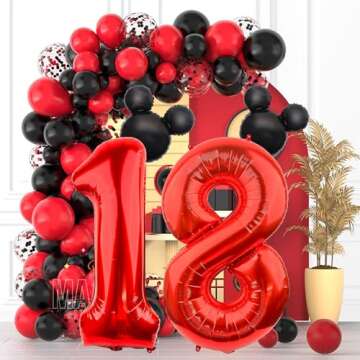 LEBERY 40 Inch Mouse Number 1 Balloon Black Red 1 Balloons for 1st Birthday, Mini Mouse Head Balloon Red Giant Number One Balloon for Mouse Clubhouse Baby Shower Anniversary Supplies Decorations