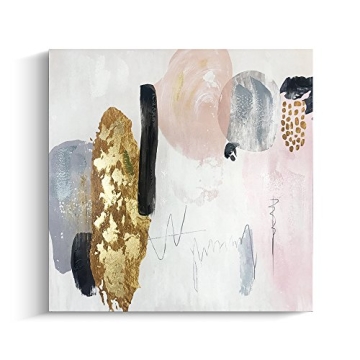 Framed Pink Abstract Wall Art - Hand-Painted Pink and Gold Abstract - Modern Home Decor For Living R...