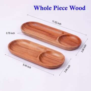 VieWood Wood Serving Tray, 2-Compartment Wood Platters, Wooden Plates for Drinks, Cupcakes, Sushi, Food and Home Decor Decorative Coffee Tea Platter