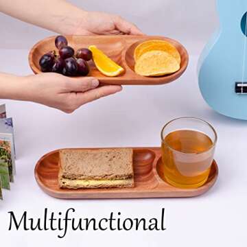 VieWood Wood Serving Tray, 2-Compartment Wood Platters, Wooden Plates for Drinks, Cupcakes, Sushi, Food and Home Decor Decorative Coffee Tea Platter