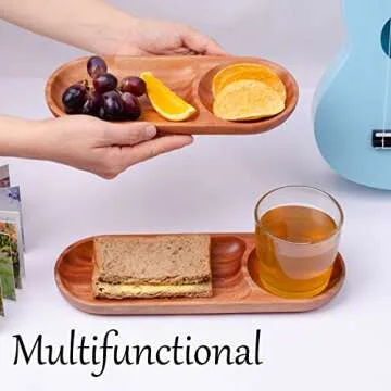 VieWood Wood Serving Tray, 2-Compartment Wood Platters, Wooden Plates for Drinks, Cupcakes, Sushi, Food and Home Decor Decorative Coffee Tea Platter