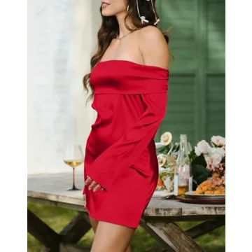 HYPERFIRE Elegant Off The Shoulder Satin Dress