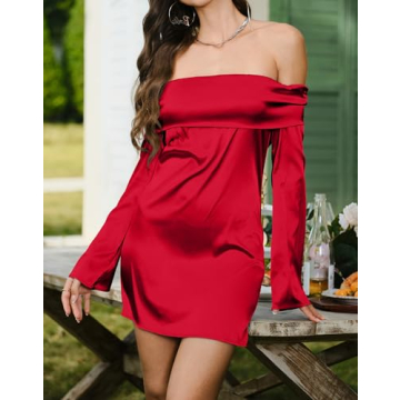 HYPERFIRE Elegant Off The Shoulder Satin Dress