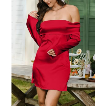 HYPERFIRE Elegant Off The Shoulder Satin Dress