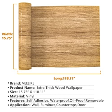 VEELIKE Waterproof Peel Stick Wood Wallpaper 15.7x118