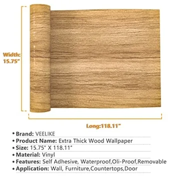 VEELIKE Waterproof Peel Stick Wood Wallpaper 15.7x118