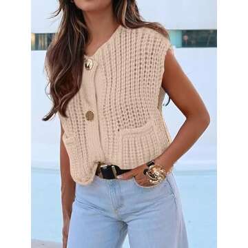 ANRABESS Women’s Chunky Knit Sweater Vest with Pockets