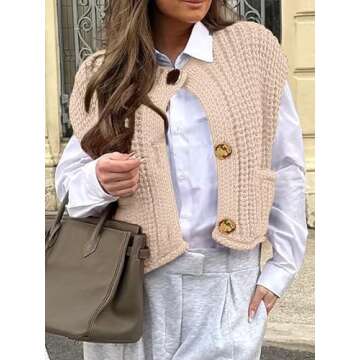 ANRABESS Women’s Chunky Knit Sweater Vest with Pockets