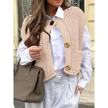 ANRABESS Women’s Chunky Knit Sweater Vest with Pockets