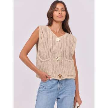 ANRABESS Women’s Chunky Knit Sweater Vest with Pockets
