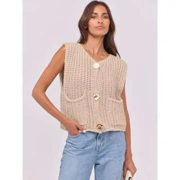 ANRABESS Women’s Chunky Knit Sweater Vest with Pockets