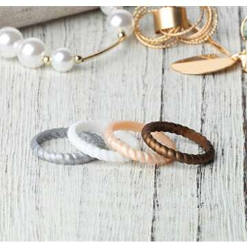 ThunderFit Thin Braided Silicone Wedding Bands for Women, Rubber Engagement Rings 3.5mm Wide 2mm Thick - 1/4/8/10/12/16 Variety Multipack