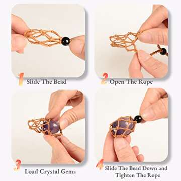 Anjiucc 6 Pieces Necklace Cord Empty Stone Holder Empty Necklace Holder Quartz Crystal Stone Necklace Cord, Adjustable Cord Cage Fish Netted Necklace（6 pcs Black）