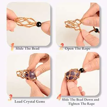 Anjiucc 6 Pieces Necklace Cord Empty Stone Holder Empty Necklace Holder Quartz Crystal Stone Necklace Cord, Adjustable Cord Cage Fish Netted Necklace（6 pcs Black）