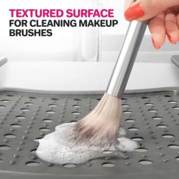 Sink Topper Foldable Sink Cover | Silicone Beauty Makeup Brush Cleaning Mat | Hot Tools Organizer | Bathroom Cover for Counter Space & Storage Saver | Traveling Must Haves for RV | Standard, Silver