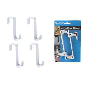 Dependable Industries inc. Essentials Over The Door Hanger Hook Set 4-Pack, 3.5" White Hooks for Clo...