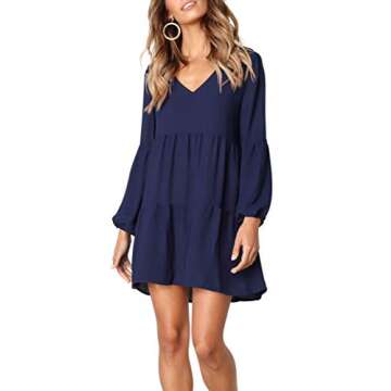 FAVALIVE New Year Party Dresses Casual V Neck Navy Blue Dress for Women M