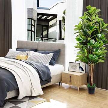 TUSY Fiddle Leaf Fig Tree Artificial Trees, 6 FT Fiddle Leaf Fig Tree, Fake Trees Plants for Home Decorations or Office Indoor Outdoor