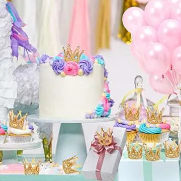 18Pcs Gold Crown Cake Topper - Tiny Baby Crown Small Rhinestone Tiara Crown Cupcake Toppers, Mini Crowns for Flower Arrangements Cupcake Baby Shower Birthday Party Wedding Decor