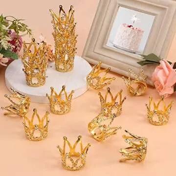 18Pcs Gold Crown Cake Topper - Tiny Baby Crown Small Rhinestone Tiara Crown Cupcake Toppers, Mini Crowns for Flower Arrangements Cupcake Baby Shower Birthday Party Wedding Decor