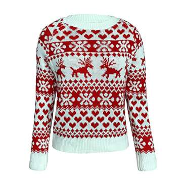 ZAFUL Women's Christmas Snowflake Reindeer Knitted Sweater Long Sleeve Crew Neck Heart Animal Print Pullover Knitwear