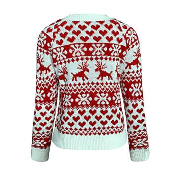 ZAFUL Women's Christmas Snowflake Reindeer Knitted Sweater Long Sleeve Crew Neck Heart Animal Print Pullover Knitwear
