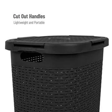 Mind Reader 60L Slim Laundry Hamper, Clothes Basket, Lid, Wicker Design, Plastic, 17.65"L x 13.75"W x 24.15"H, Black
